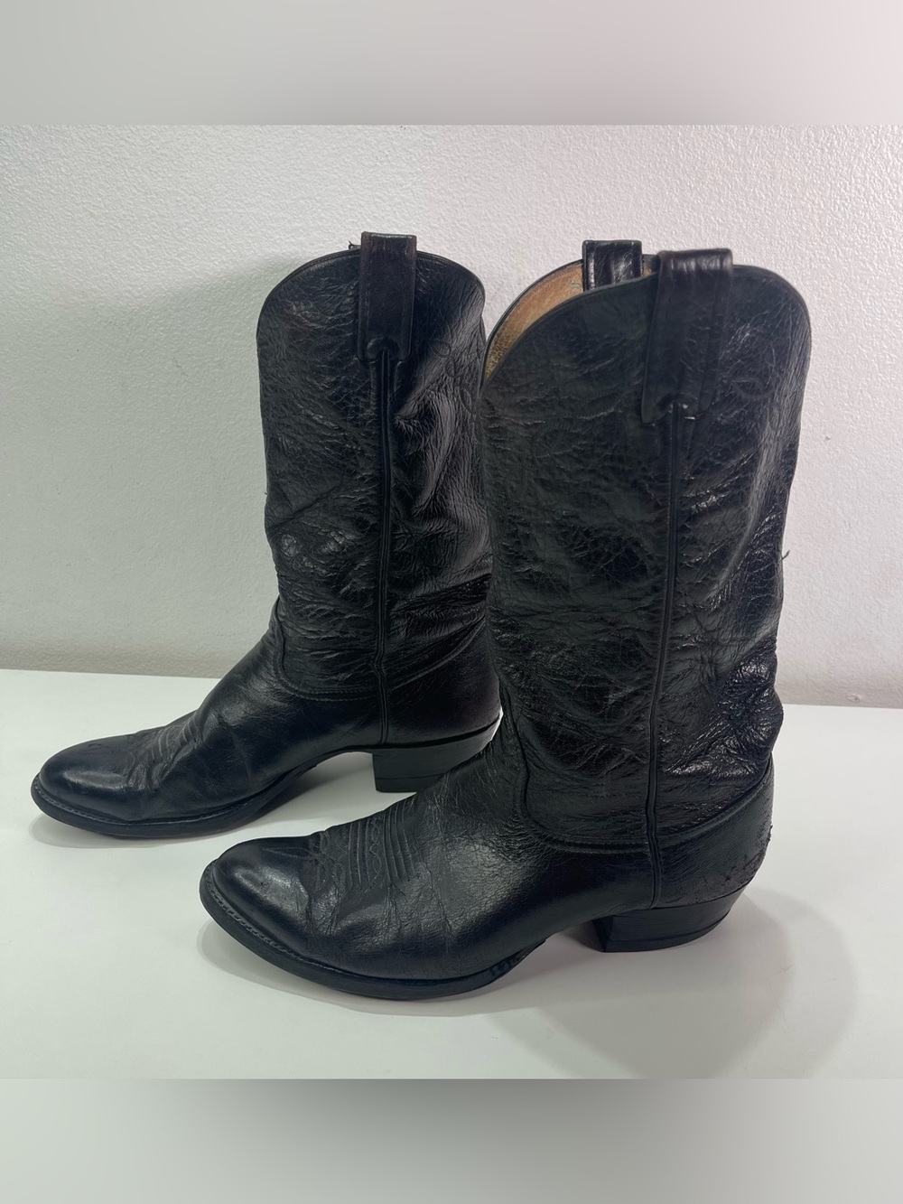 Vintage Larry Mahan Black Cherry Leather Cowboy Boots 10.5 D Western Bikercore